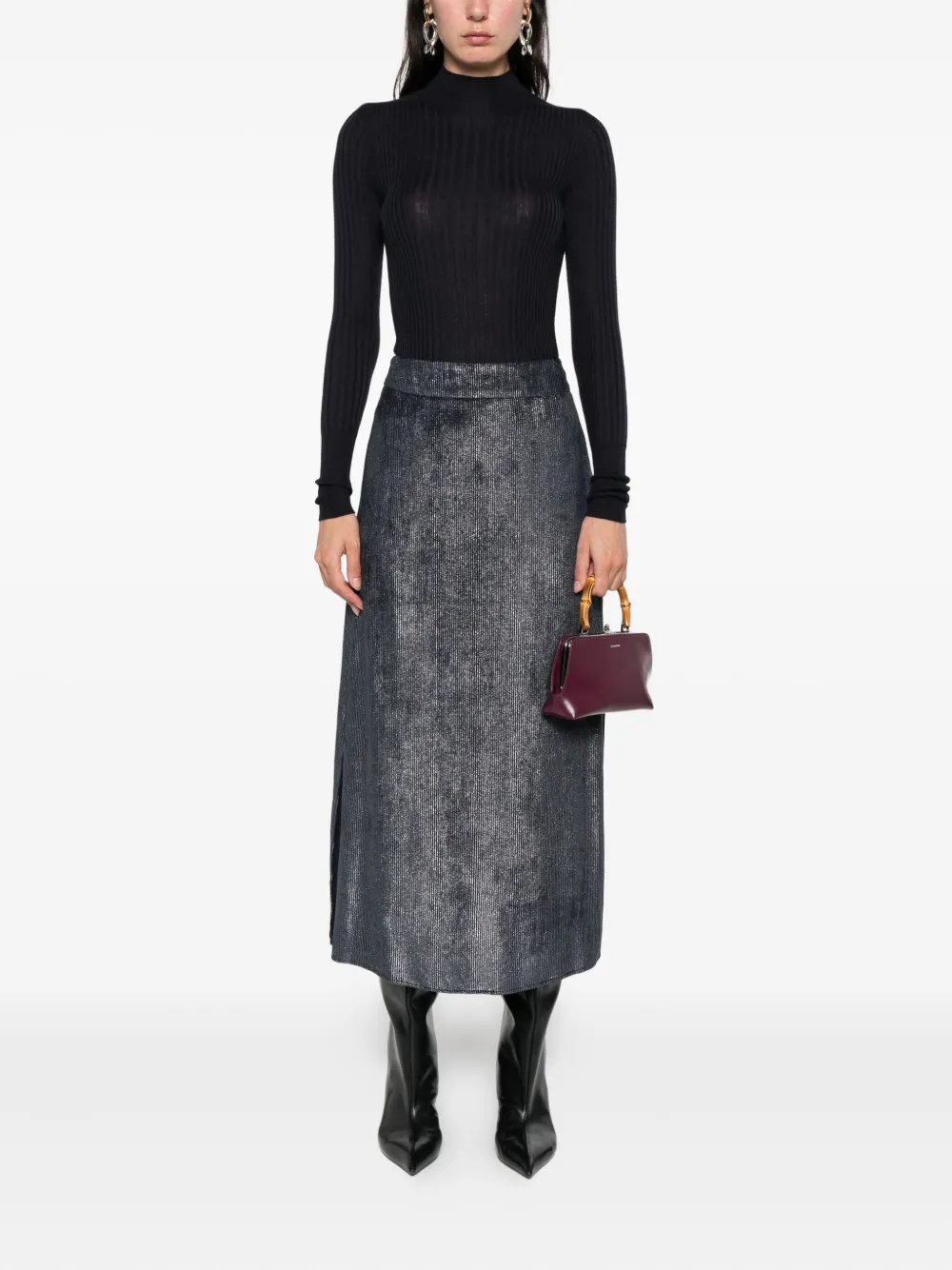 Peserico ribbed mock-neck top Blauw