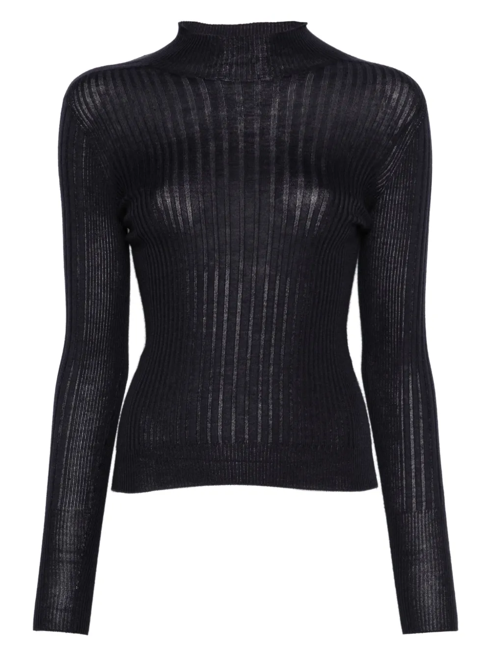 Peserico ribbed mock-neck top Blauw