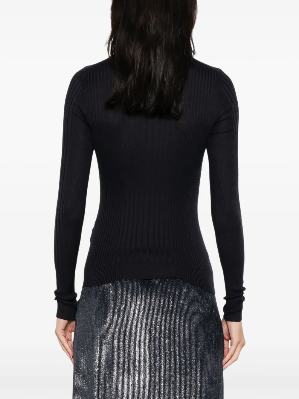 Peserico ribbed mock-neck top Blauw