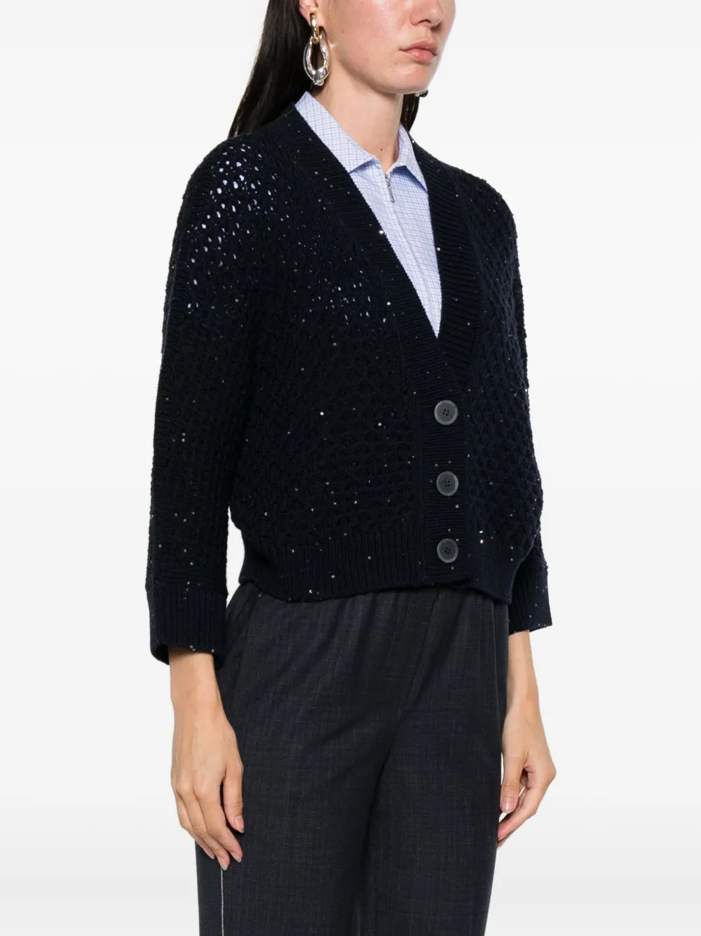 Peserico sequin-embellished cardigan Blauw