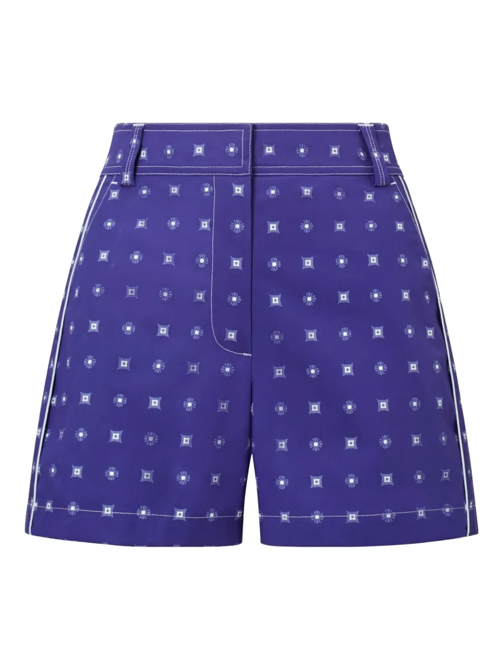 Tory Burch Twill Camp Printed Shorts In Blue
