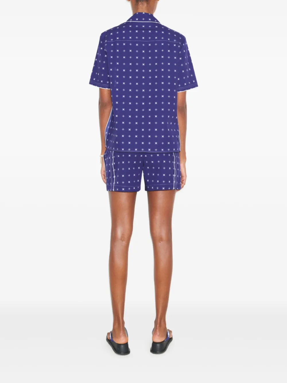 Tory Burch Twill Camp Printed Shorts In Blue
