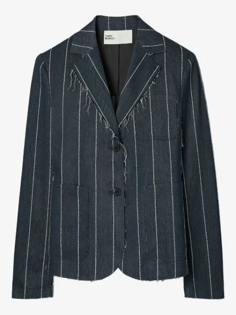 Tory Burch pinstripe frayed-edge blazer