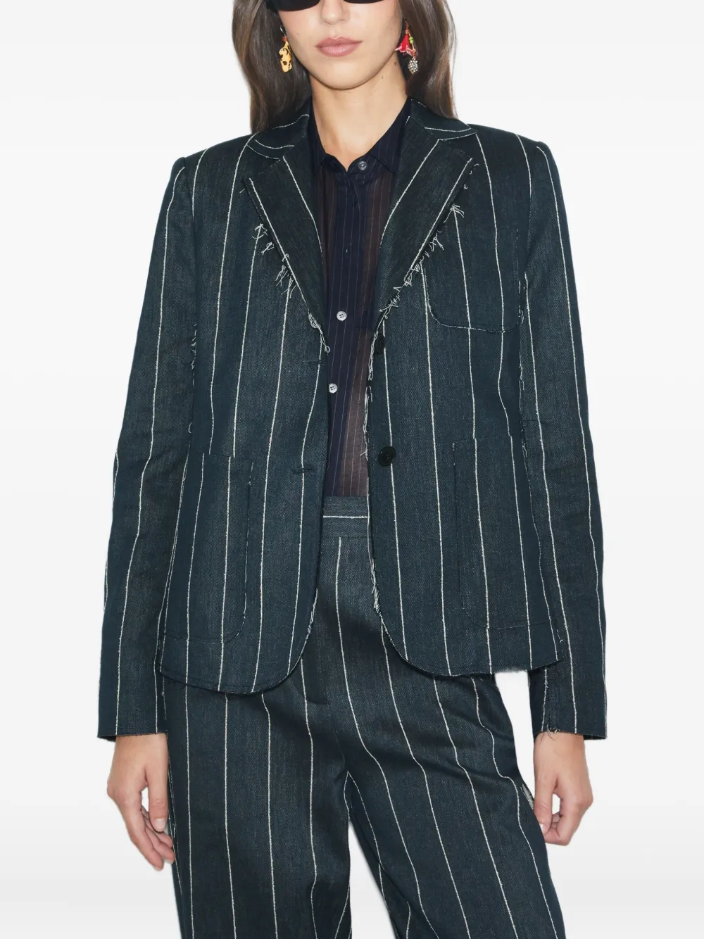 Tory Burch Blazer met franje en krijtstreep Blauw