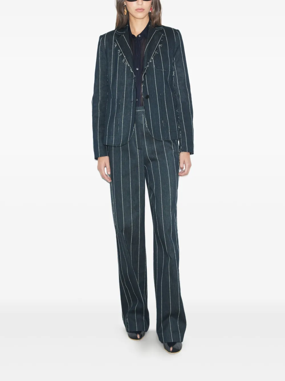 Tory Burch Blazer met franje en krijtstreep Blauw