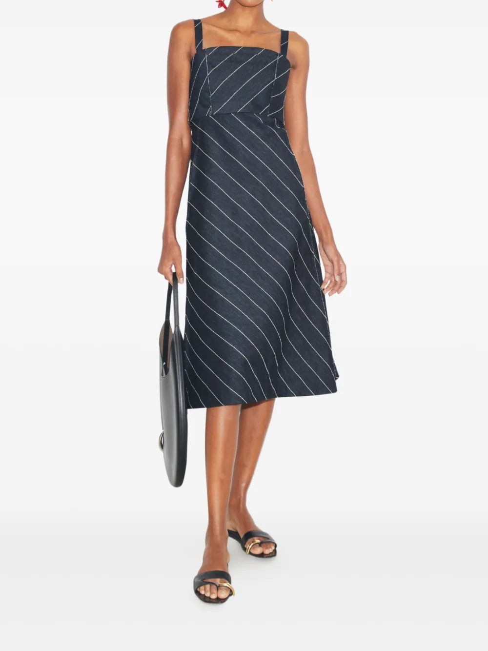 Tory Burch Striped-pattern Cotton-blend Midi Dress