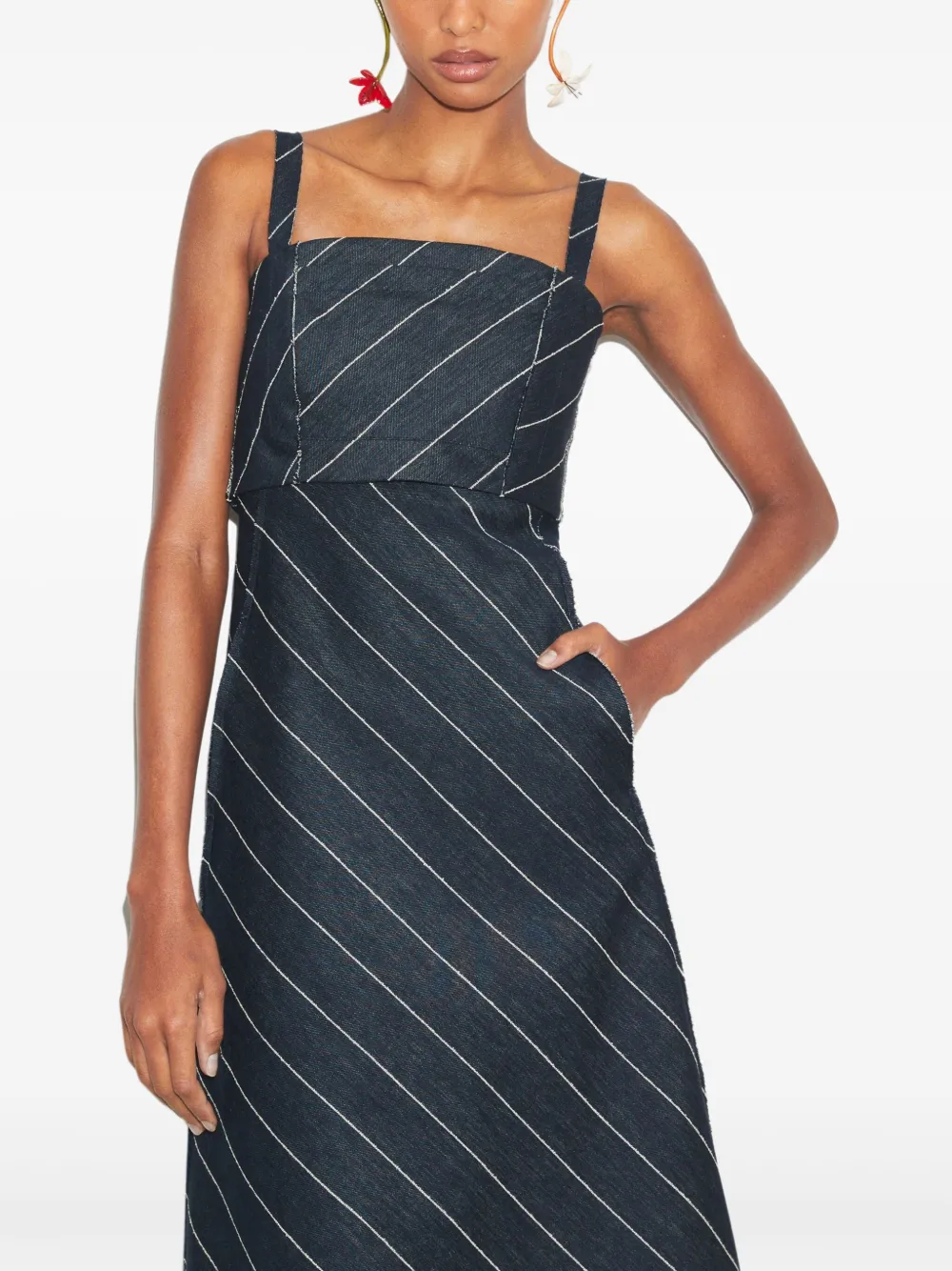 Tory Burch Striped-pattern Cotton-blend Midi Dress