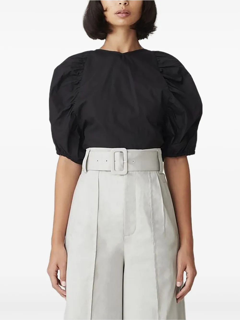 Gestuz Svala puff-sleeve lace-up blouse - Zwart