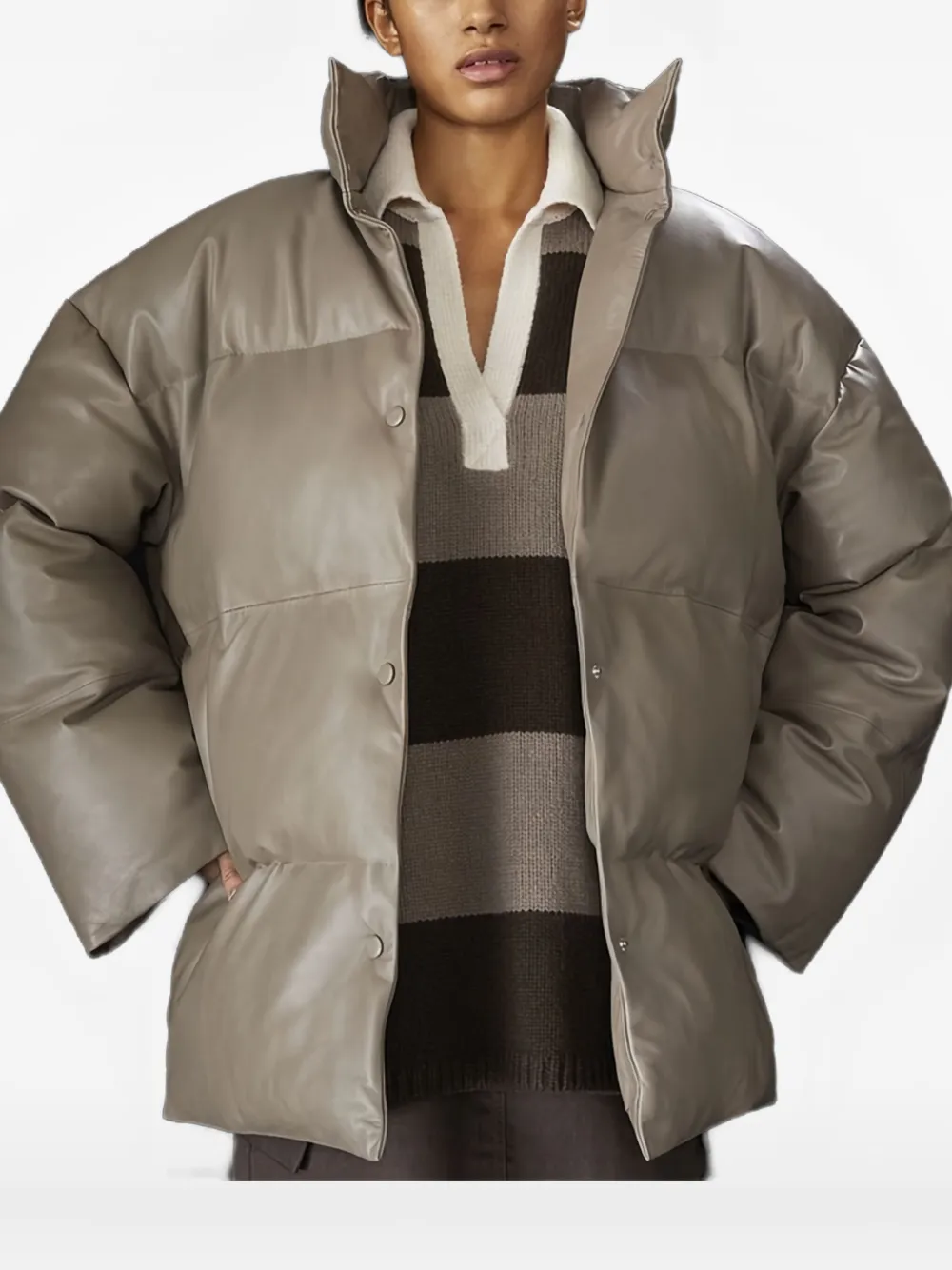 Samsoe & Samsoe Quilted Leather Jacket In Green
