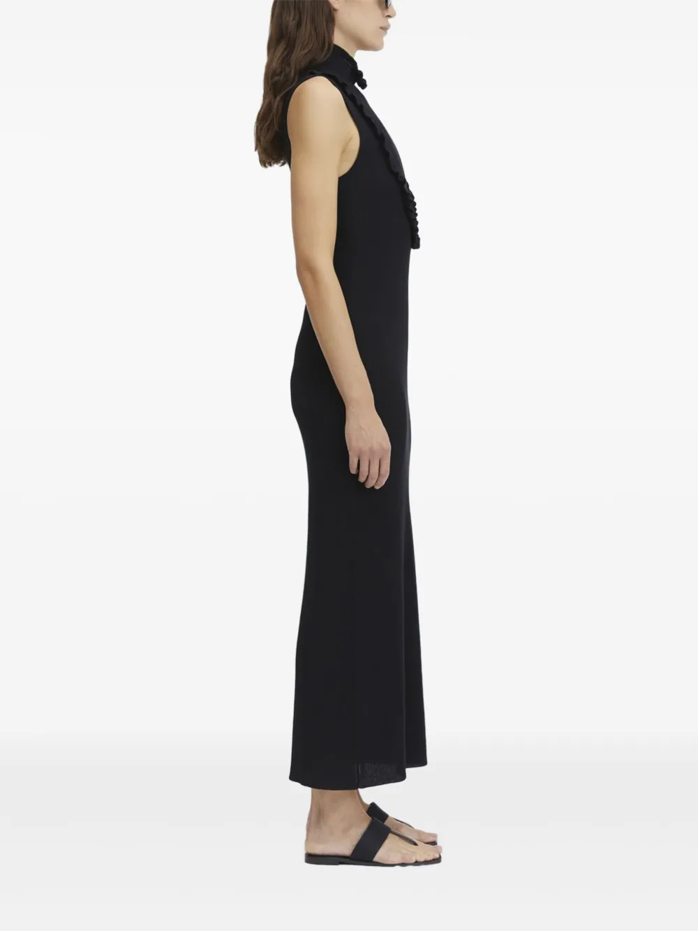 Rodebjer ribbed ruffle maxi dress Zwart