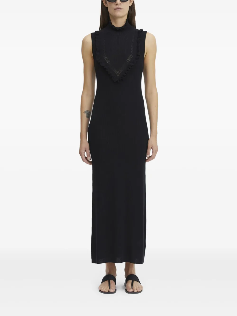Rodebjer ribbed ruffle maxi dress Zwart