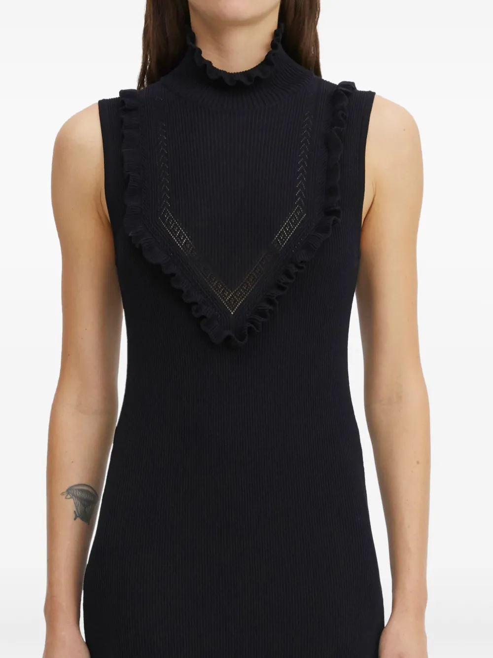 Rodebjer ribbed ruffle maxi dress Zwart