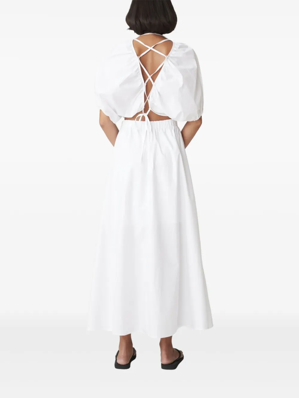 Gestuz puff-sleeve lace-up dress Wit