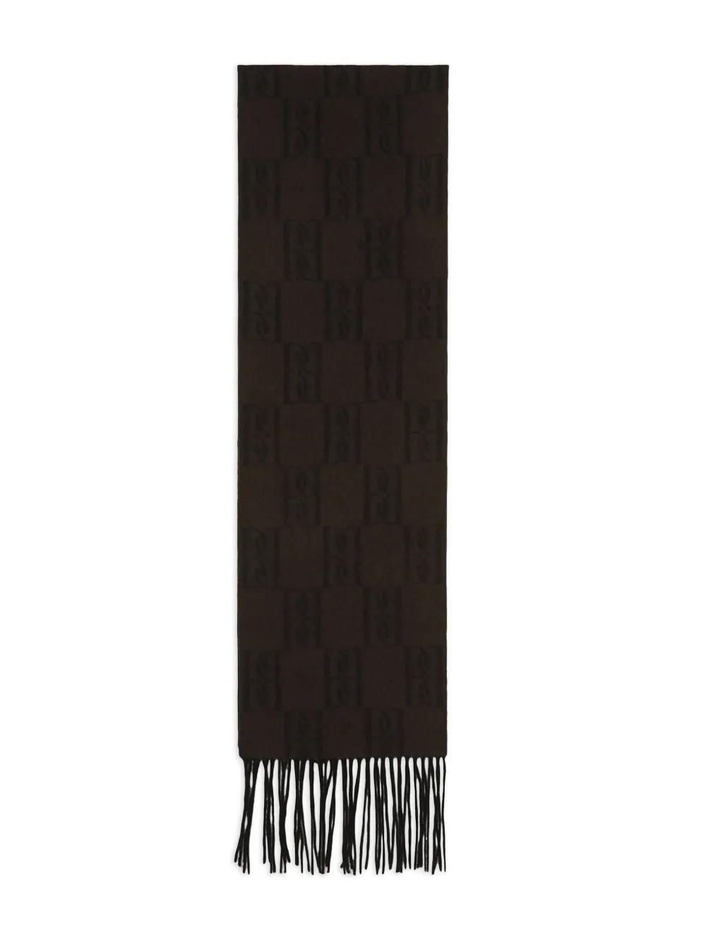 By Malene Birger Sjaal met monogramprint en franje Bruin