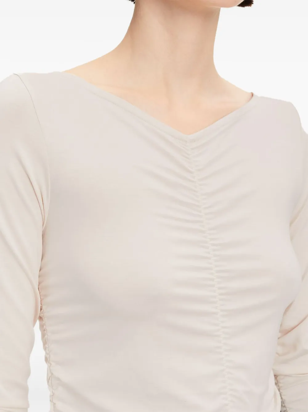SAMSOE Ulrika gathered-detail T-shirt Beige