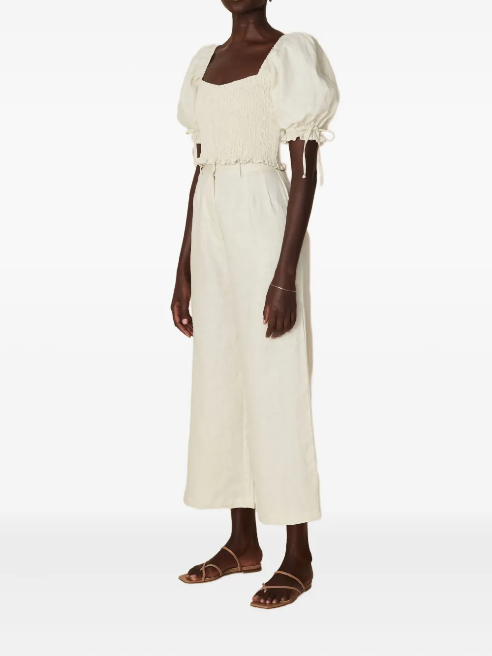 Faithfull the Brand Lisanza smocked puff-sleeve top Beige