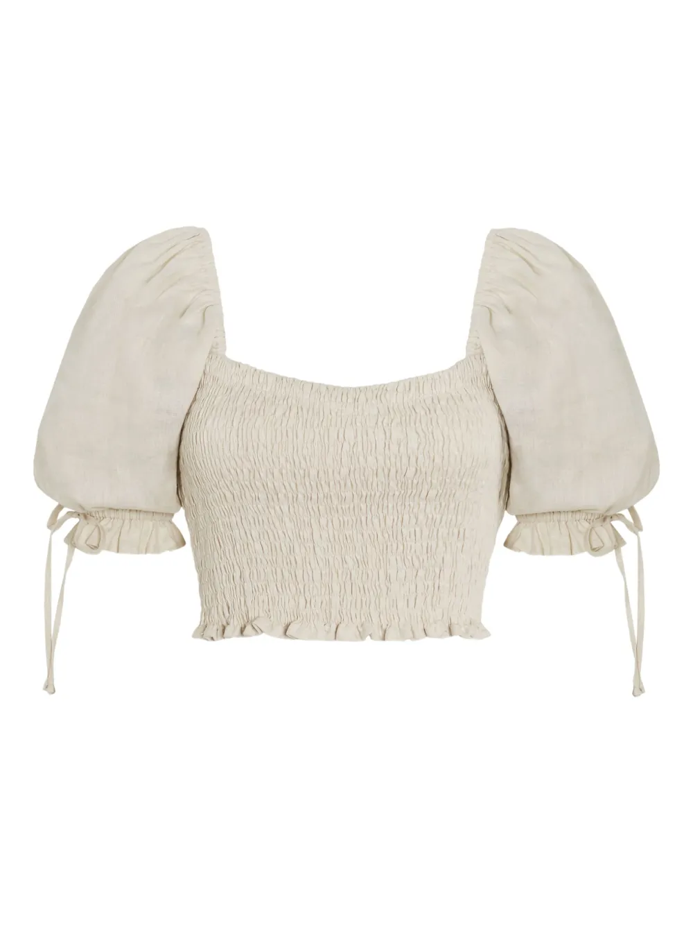Faithfull the Brand Lisanza smocked puff-sleeve top Beige