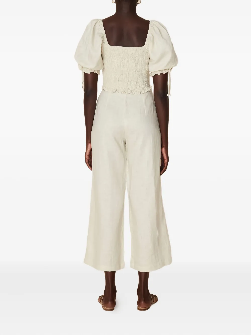 Faithfull the Brand Lisanza smocked puff-sleeve top Beige