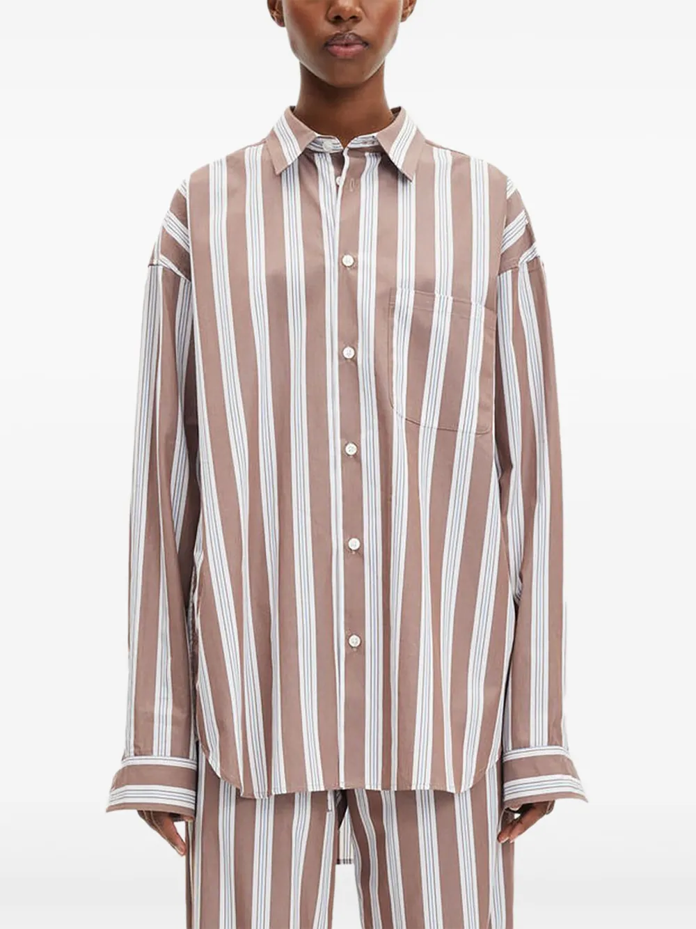 SAMSOE striped cotton shirt Zwart