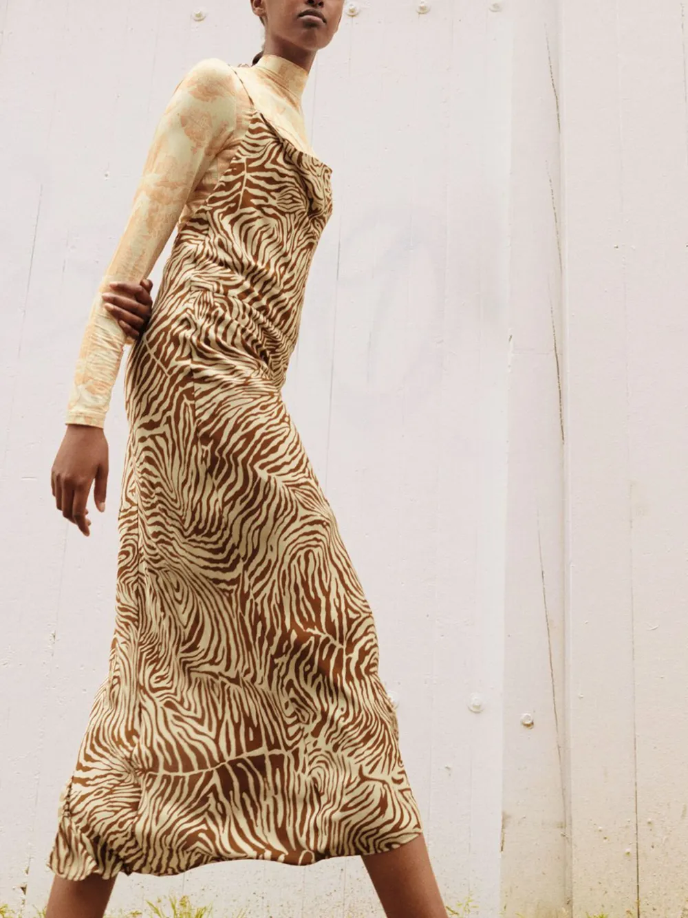 SAMSOE zebra-print cowl-neck dress Bruin