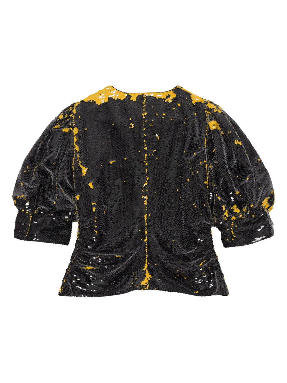 GANNI sequinned puff-sleeve blouse Zwart