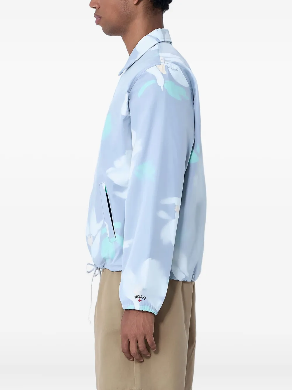 Noah Floral-print Snap-button Overshirt In Blue
