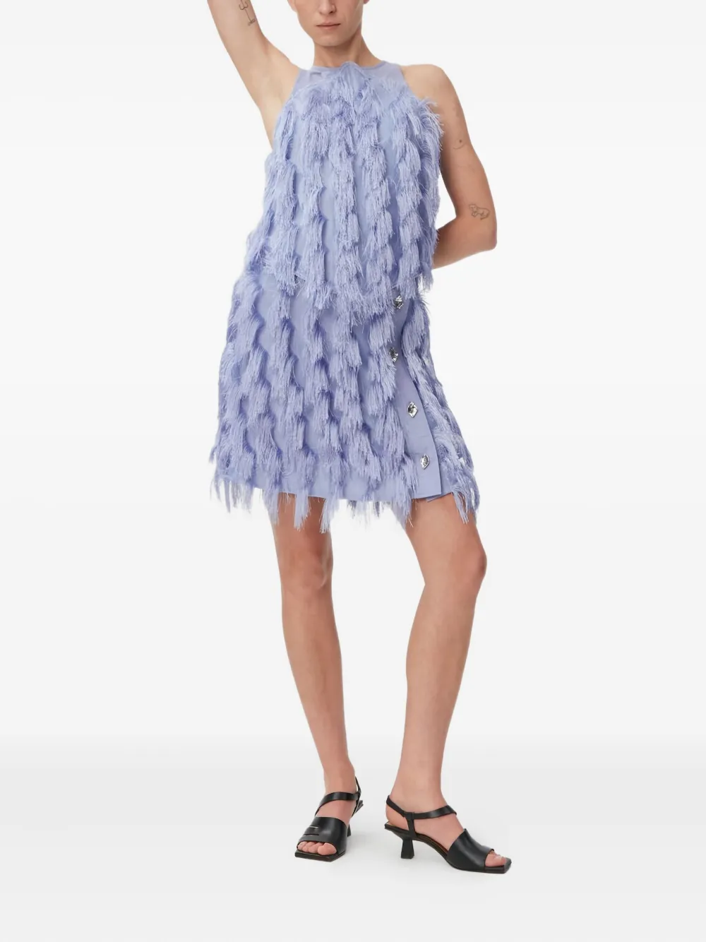 GANNI fringe mesh skirt Paars