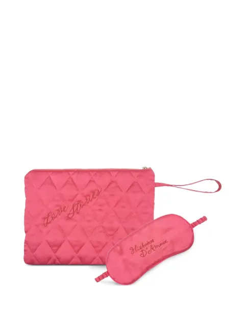 Love Stories quilted embroidered makeup bag set