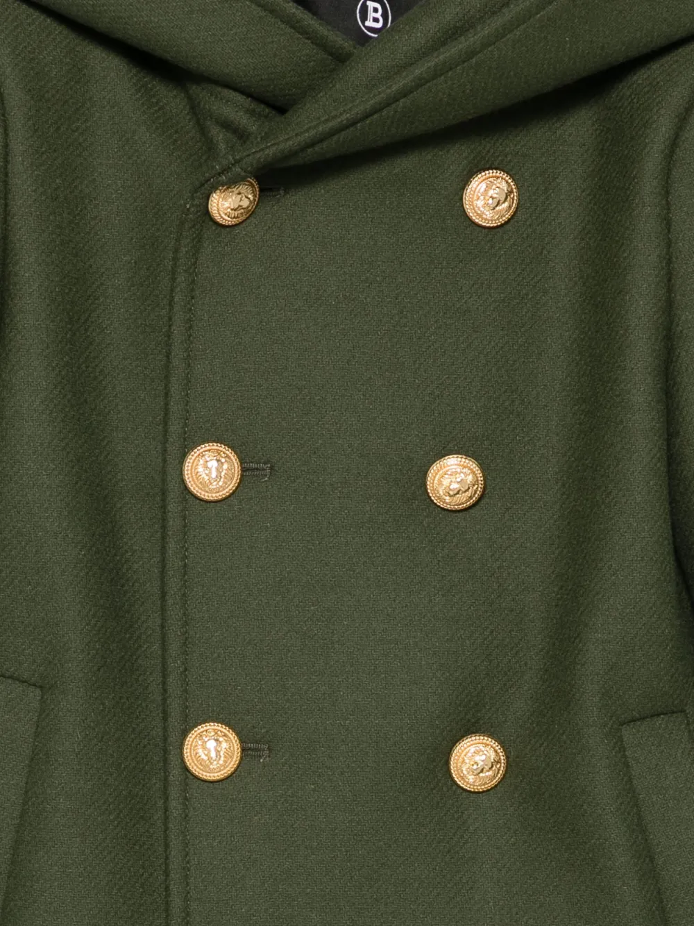 Balmain Kids hooded double-breasted wool coat Groen