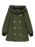 Balmain Kids hooded double-breasted wool coat - Green