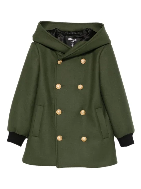 Balmain Kids hooded double-breasted wool coat