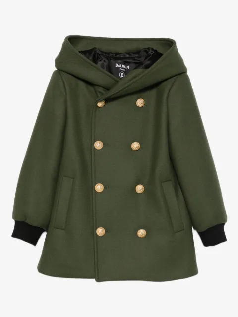 Balmain Kids hooded double-breasted wool coat