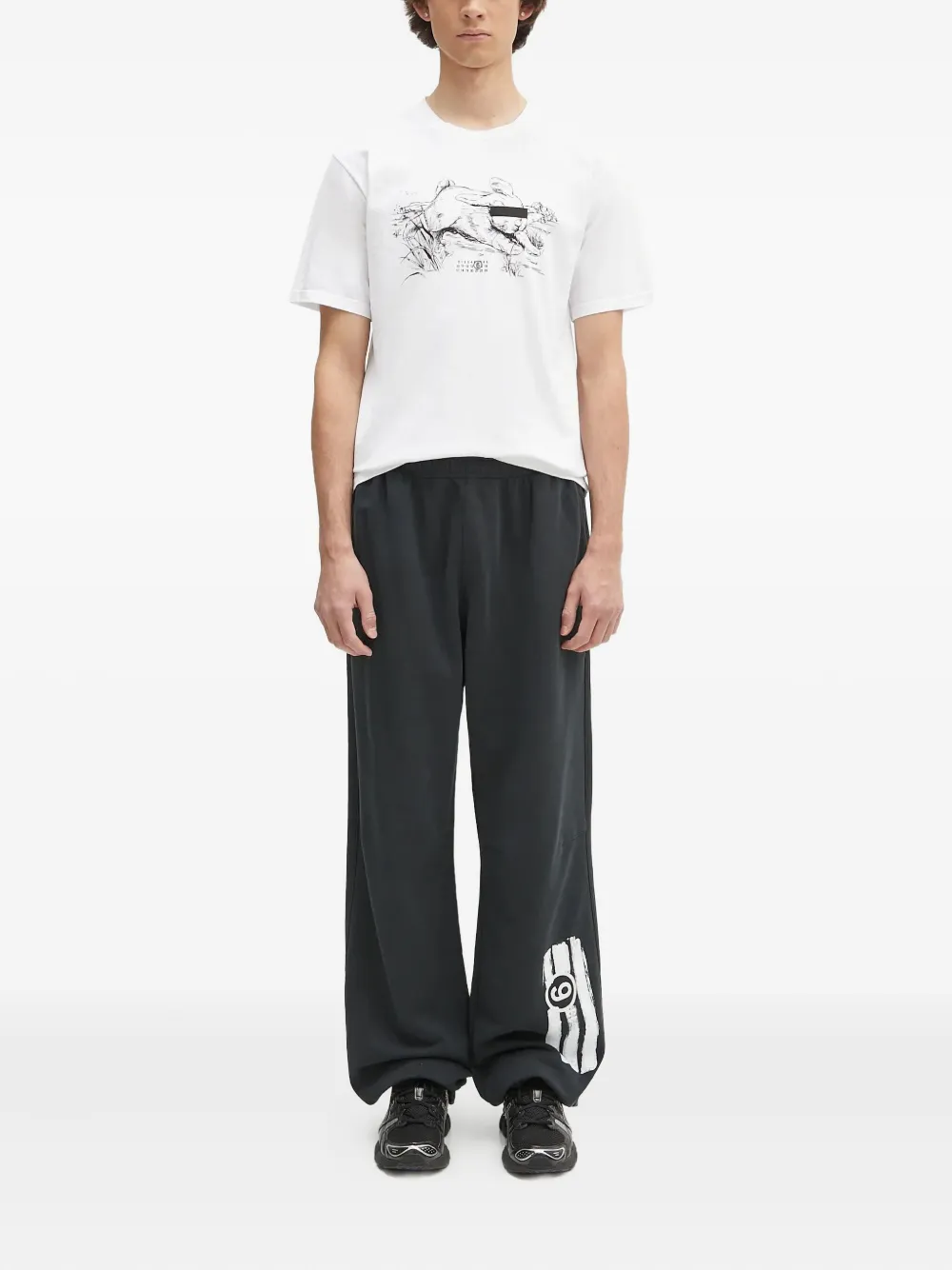 MM6 Maison Margiela Broek met logoprint - Zwart