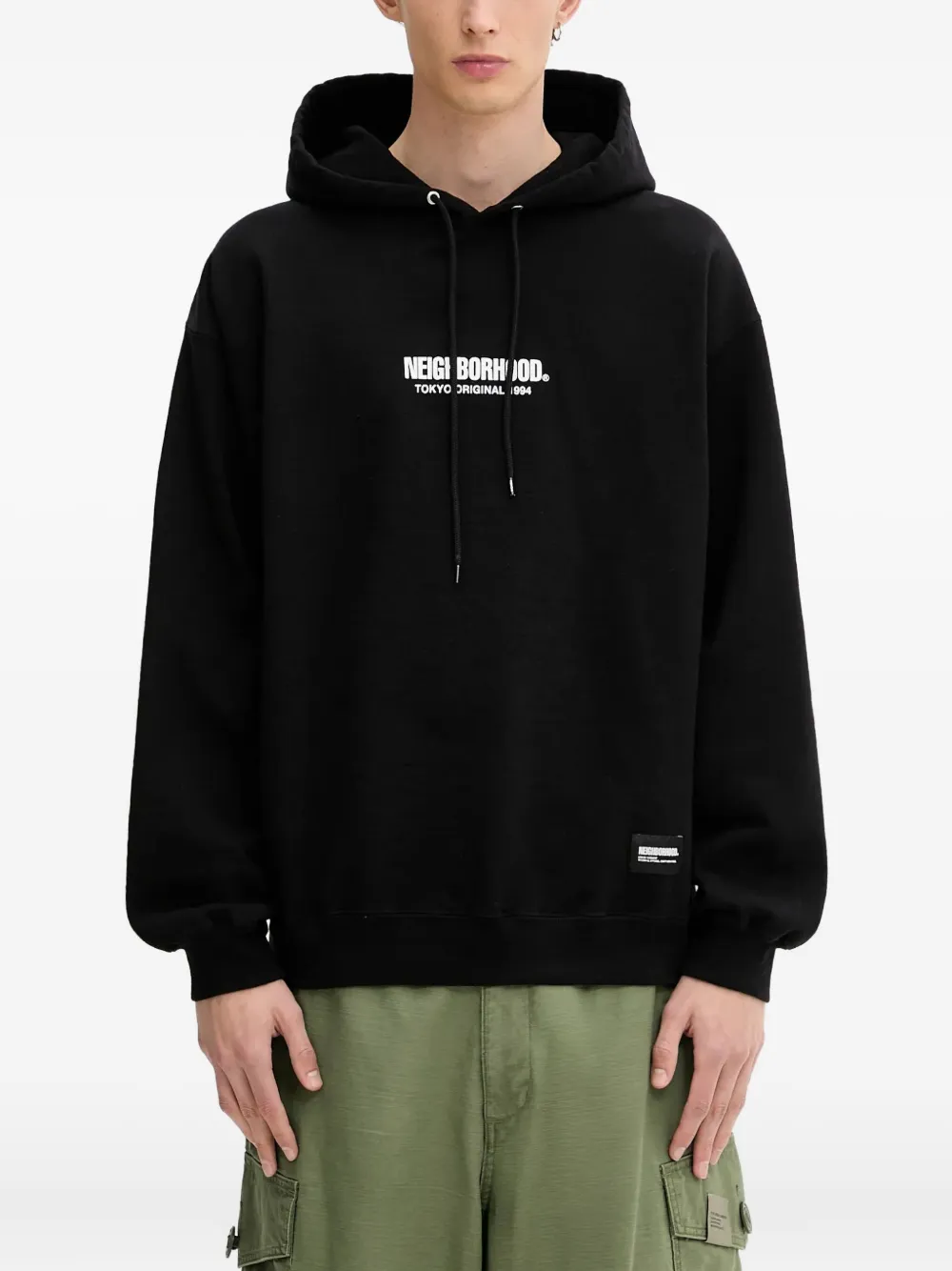 Neighborhood Sweater met logodetail en capuchon Zwart