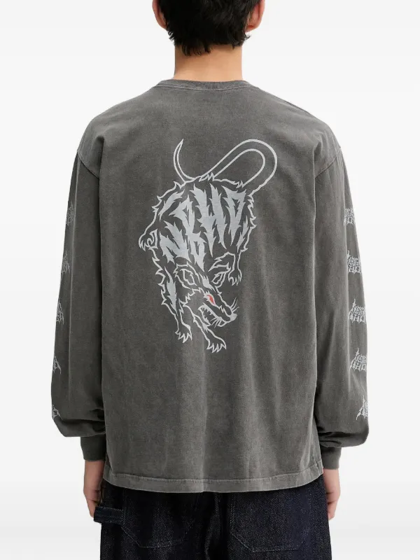 Neighborhood rat-graphic long-sleeve T-shirt | Grey