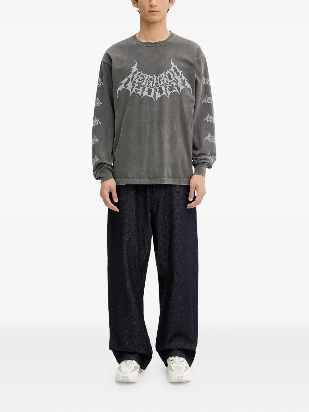 Neighborhood T-shirt met grafische print en lange mouwen Grijs
