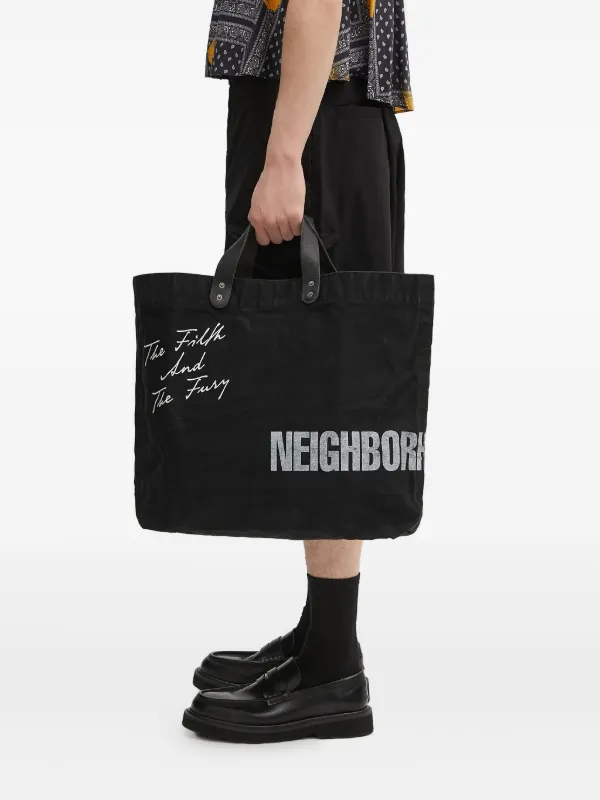 Neighborhood Washed Canvas leather-handle Tote Bag | Black | FARFETCH