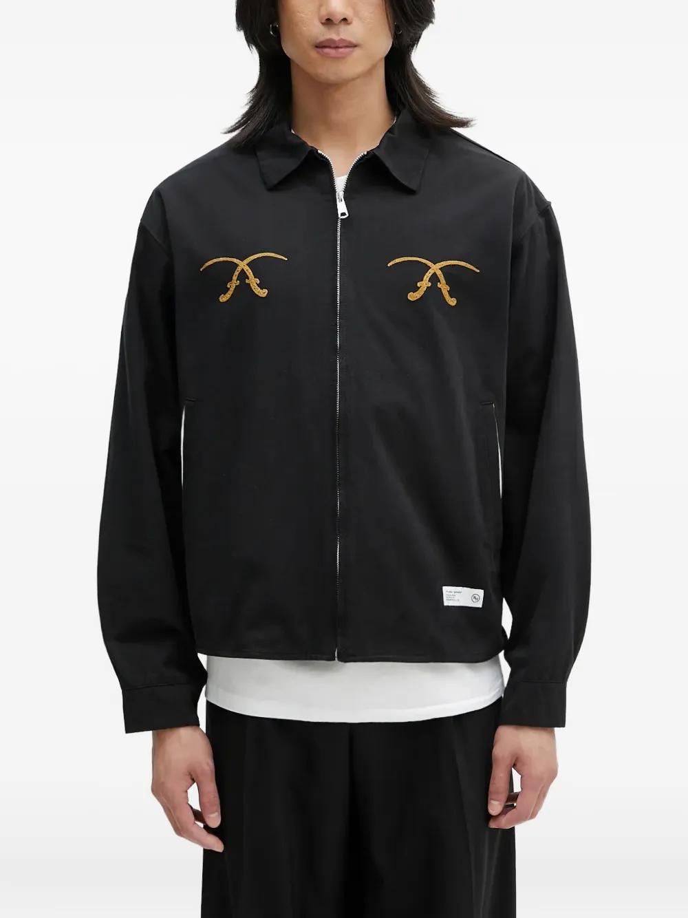 Neighborhood Souvenir shirtjack met geborduurd detail en rits Zwart
