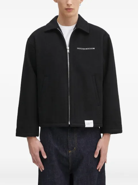 Neighborhood Melton logo-emblem zip-up shirt jacket