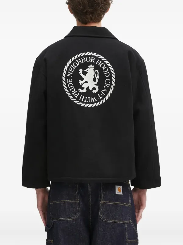 Neighborhood Melton logo-emblem zip-up Shirt Jacket | Black