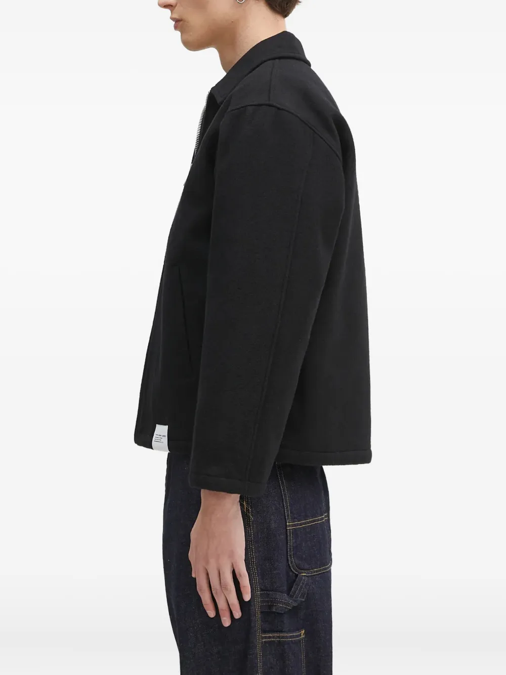 Neighborhood Melton shirtjack met rits en logo-embleem Zwart