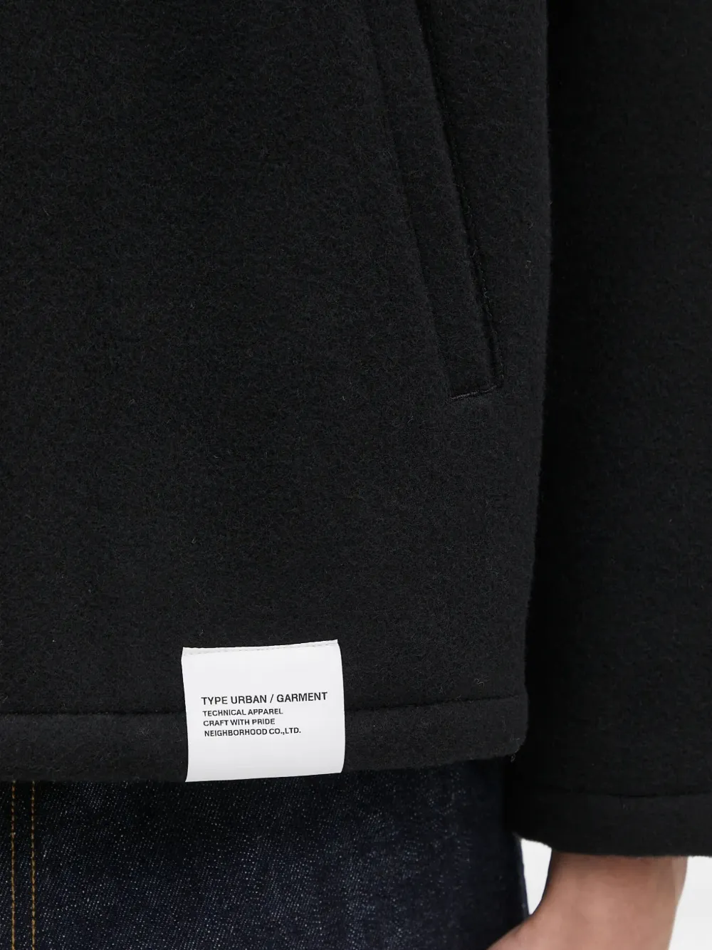 Neighborhood Melton shirtjack met rits en logo-embleem Zwart