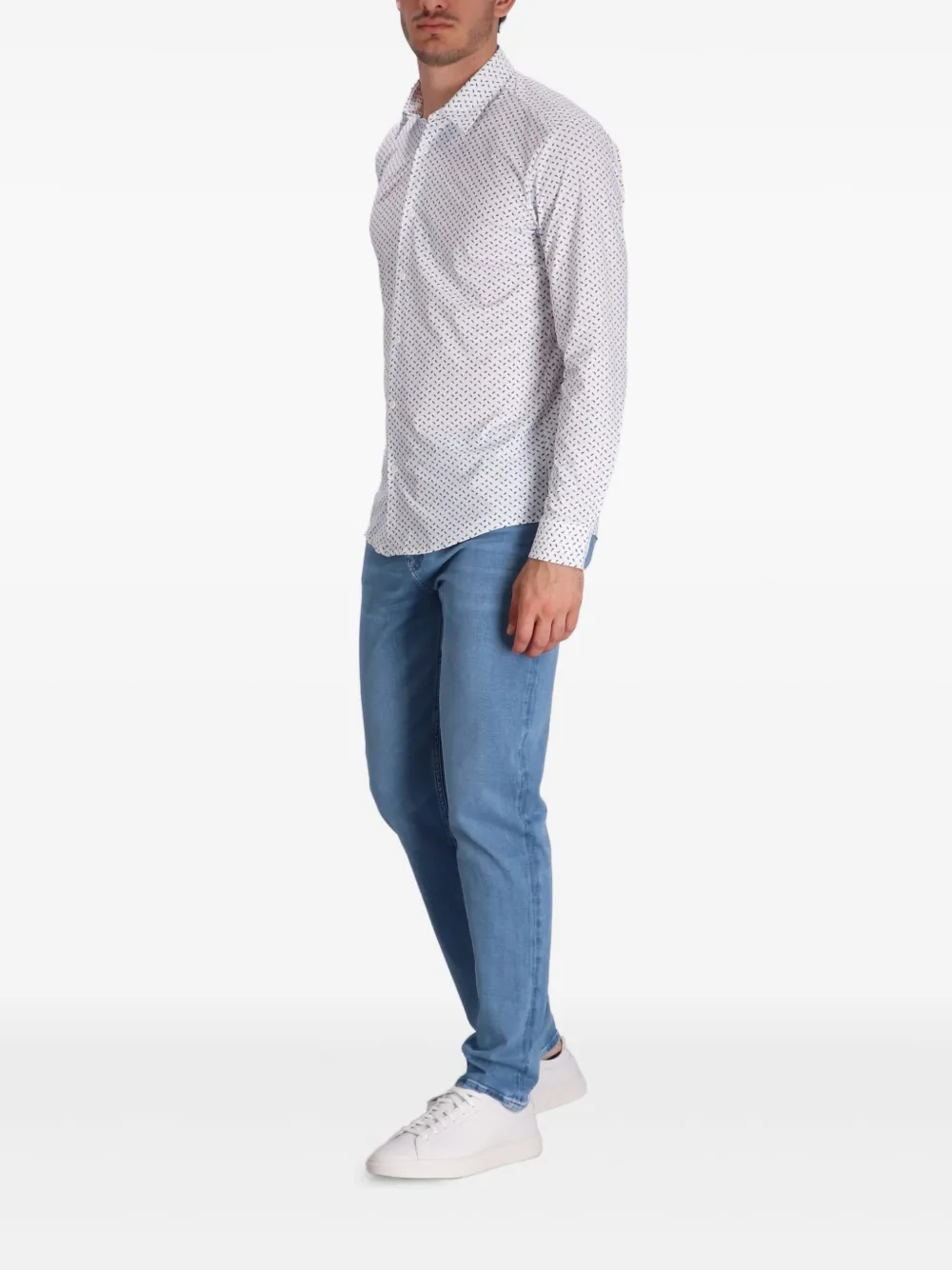 Hugo Boss Long-sleeved Patterned Shirt In White