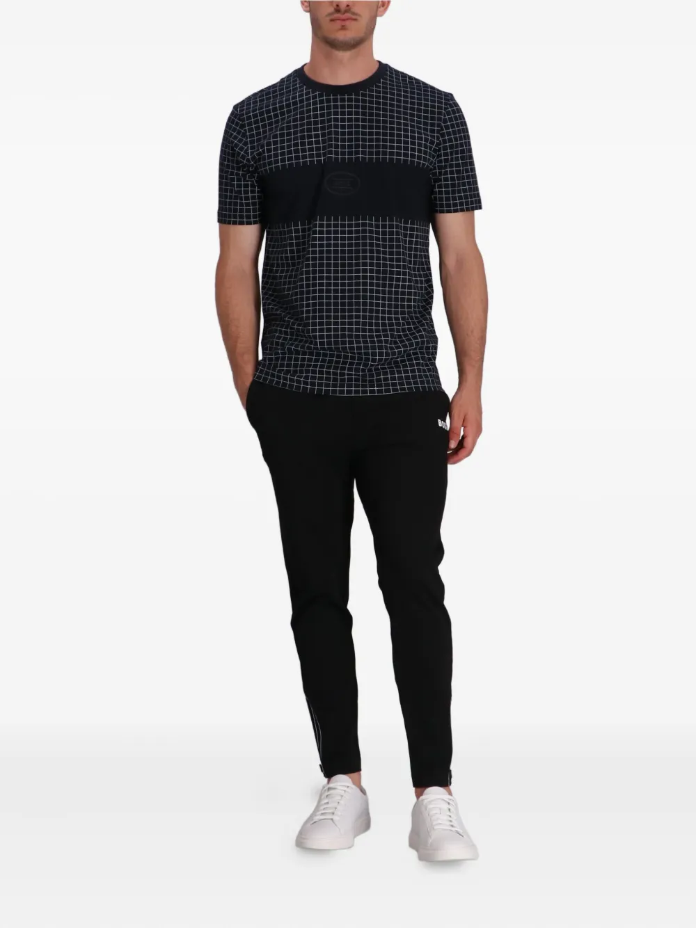 BOSS T-shirt met patroon en vlakken - Zwart