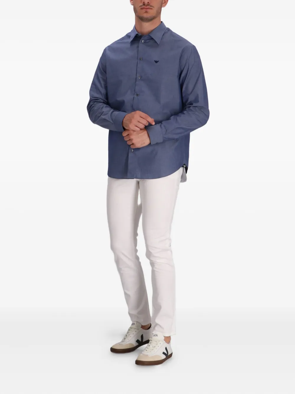 Emporio Armani Katoenen overhemd met logo Blauw