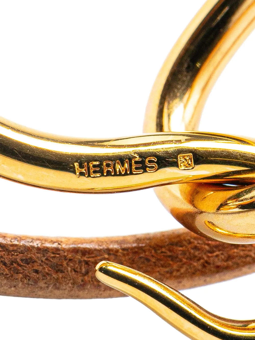 Pre-owned Hermes 20th Century Gold Plated And Leather Jumbo Hook Double Tour Bracelet Costume Bracelet