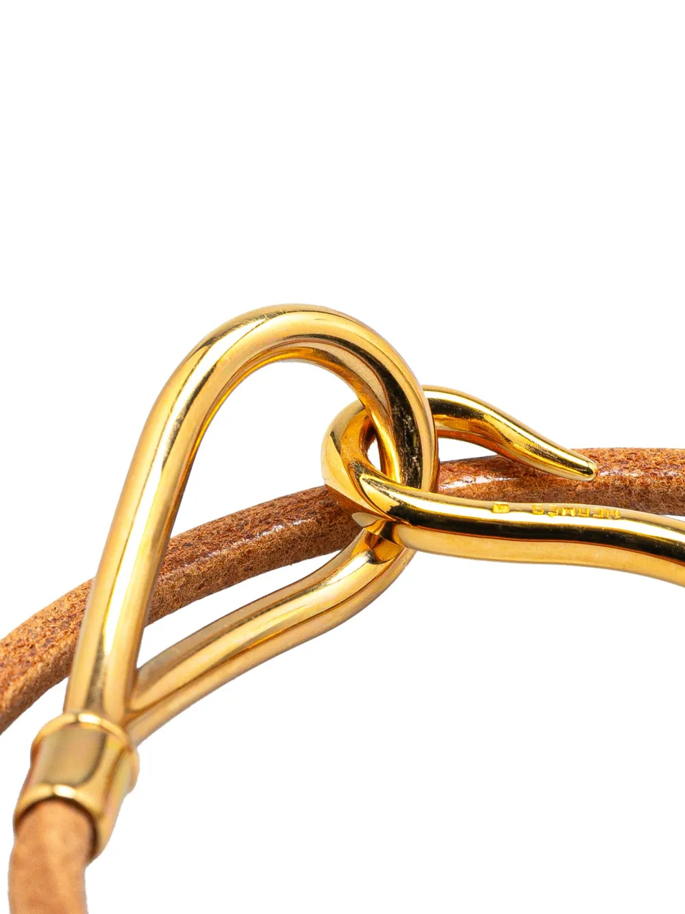 Pre-owned Hermes 20th Century Gold Plated And Leather Jumbo Hook Double Tour Bracelet Costume Bracelet