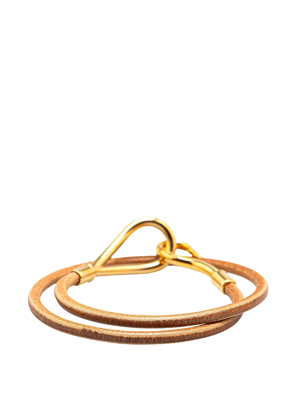 Pre-owned Hermes 20th Century Gold Plated And Leather Jumbo Hook Double Tour Bracelet Costume Bracelet