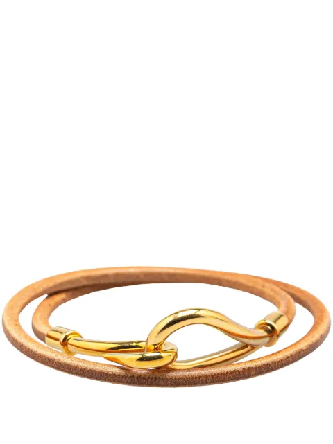 Hermès Pre-Owned 20th Century Gold Plated and Leather Jumbo Hook Double Tour Bracelet costume bracelet