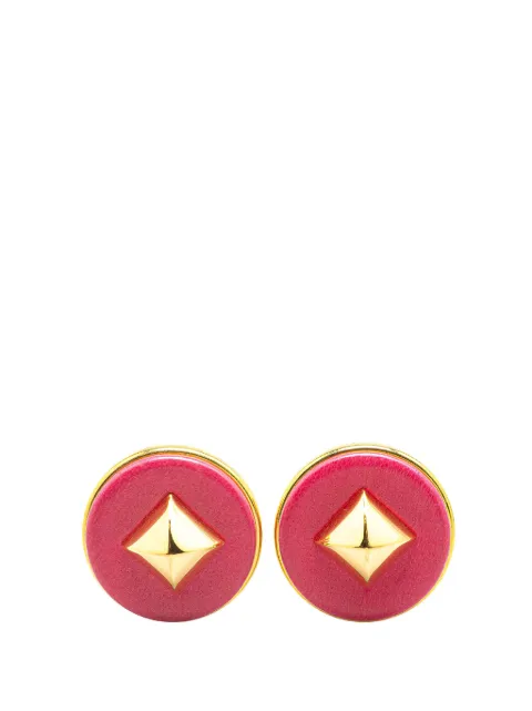 Hermès Pre-Owned 20th Century Gold Plated and Leather Medor Round Clip on Earrings costume earrings